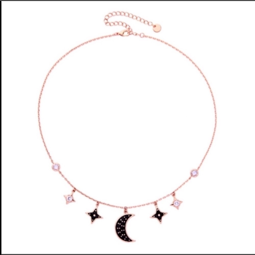🌈3/25$Gold Black Moon & Ice White Stars Becklace